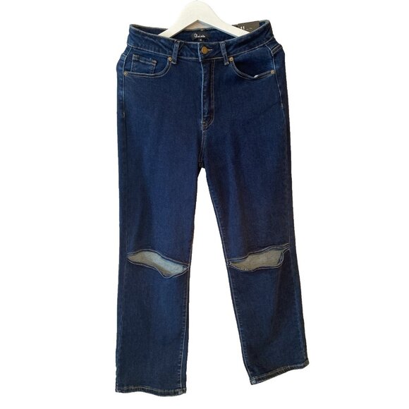 Vivi Vito Women's Stretch Denim Jeans Size 11 High Rise Straight Leg Open Knee - Picture 1 of 12